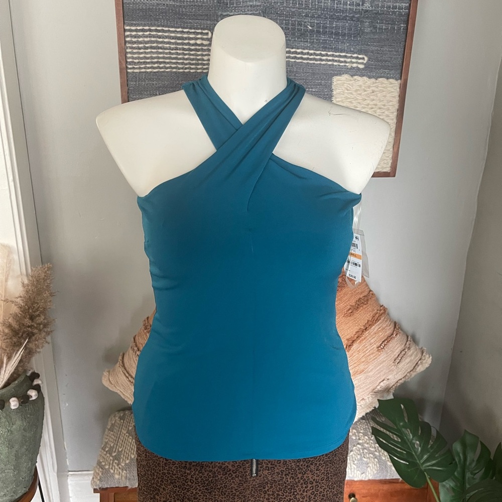 I.N.C Halter stretch blue top Sz S NWT